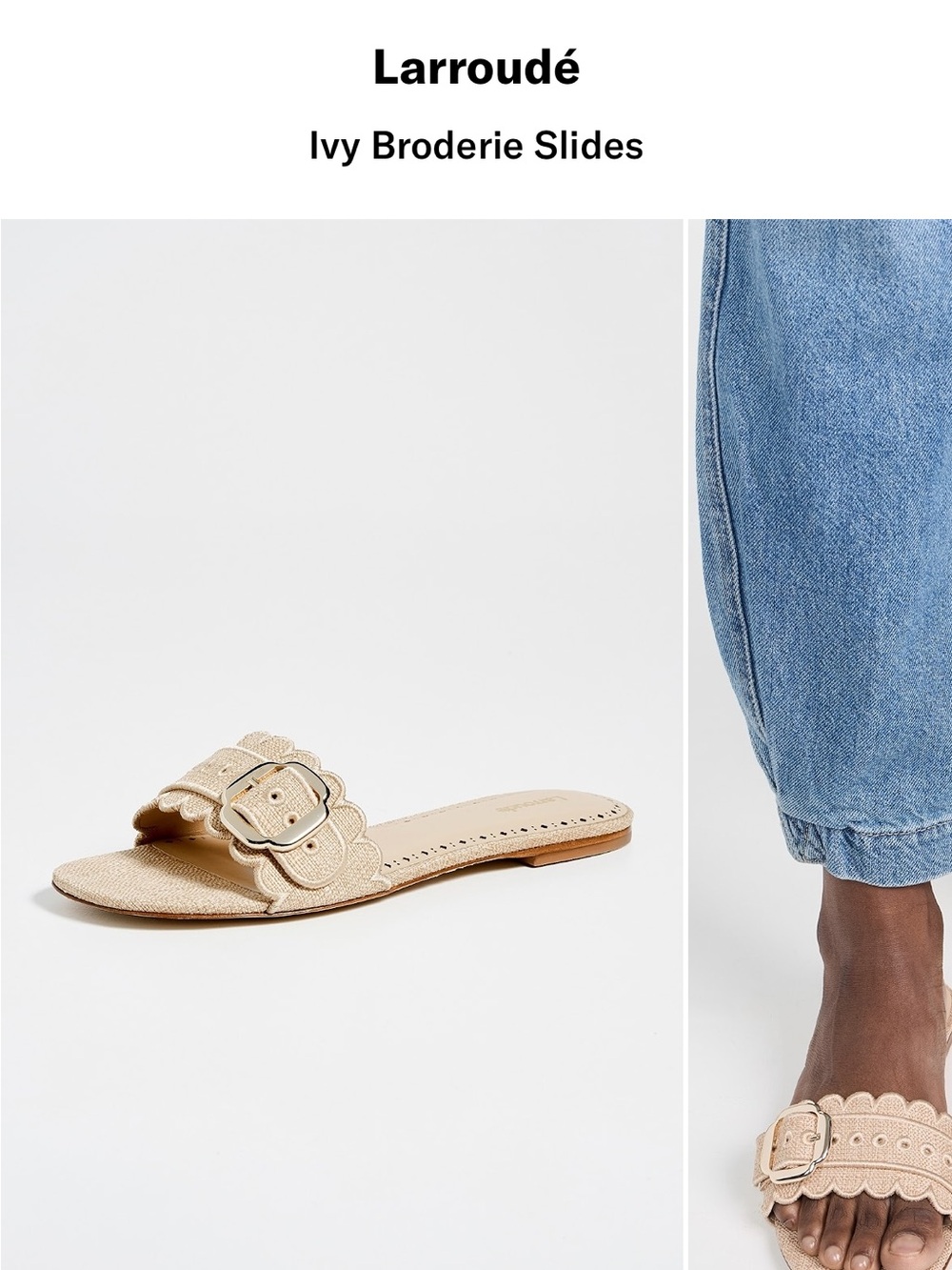 Larroude Ivy Broderie Slides in Beige size 7